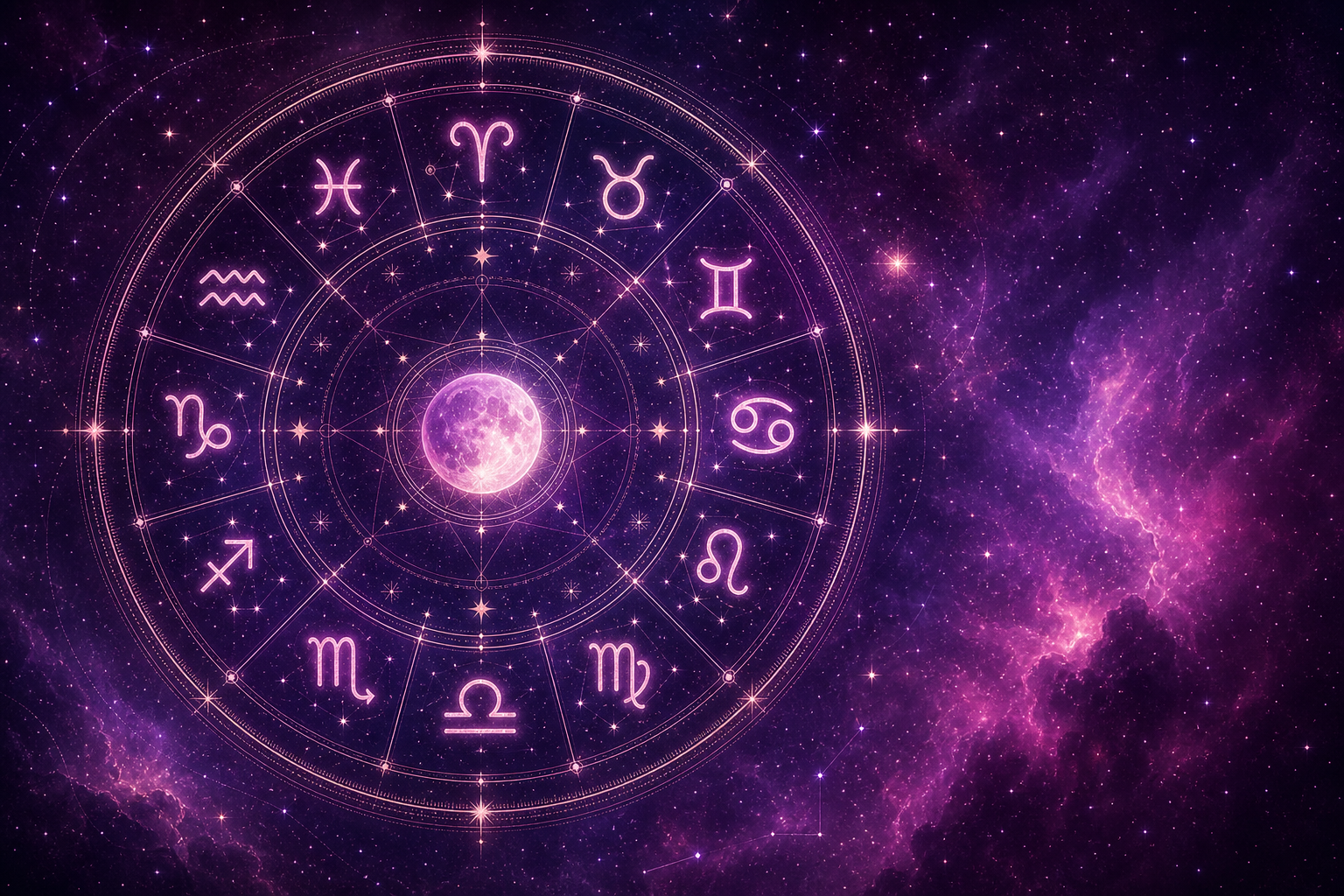 Mapa astral em tons violetas