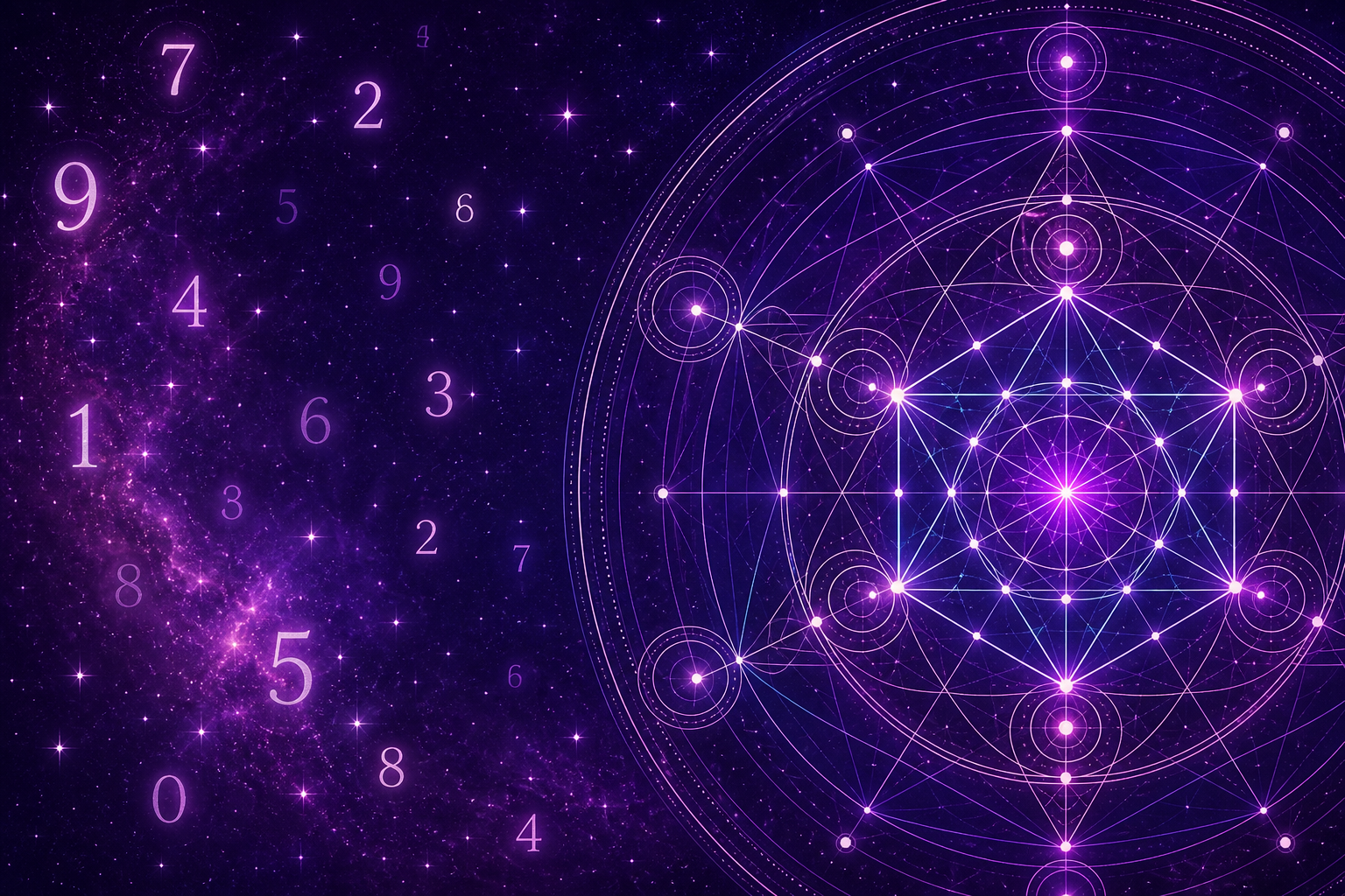 Símbolos numerológicos em tons violetas